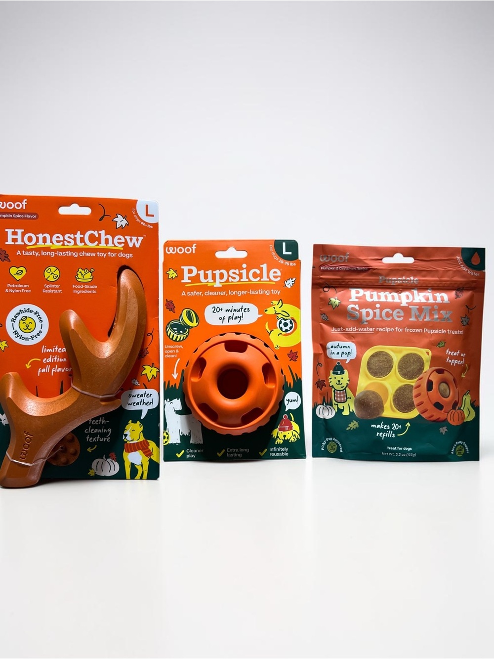 Woof Orange Pupsicle Long Lasting Refillable Dog Toy w Treat refills & Chew